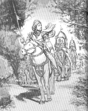 King Mandhata assembled his army and entourage and then, bidding them farewell, entered the forest